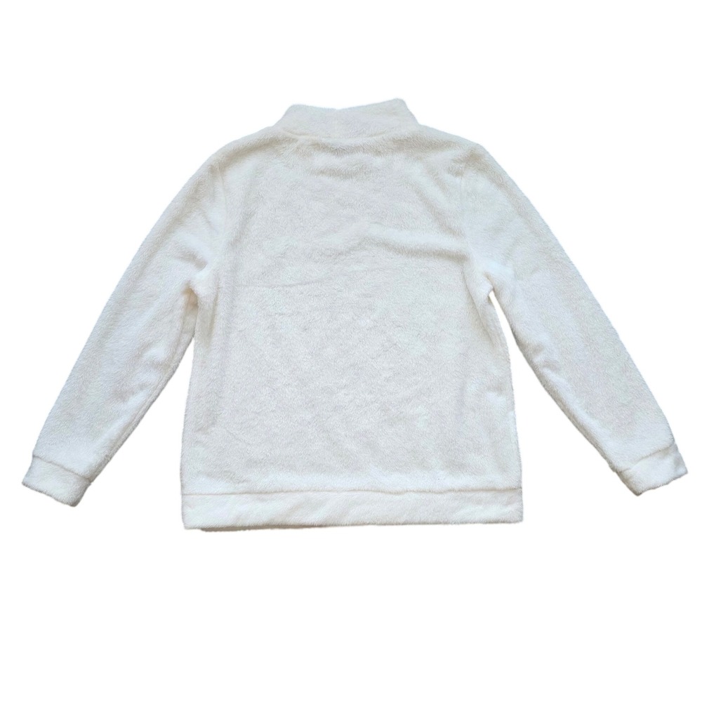 Talbots White Faux Fur Fleece Mock Neck Coquette Pullover Size L